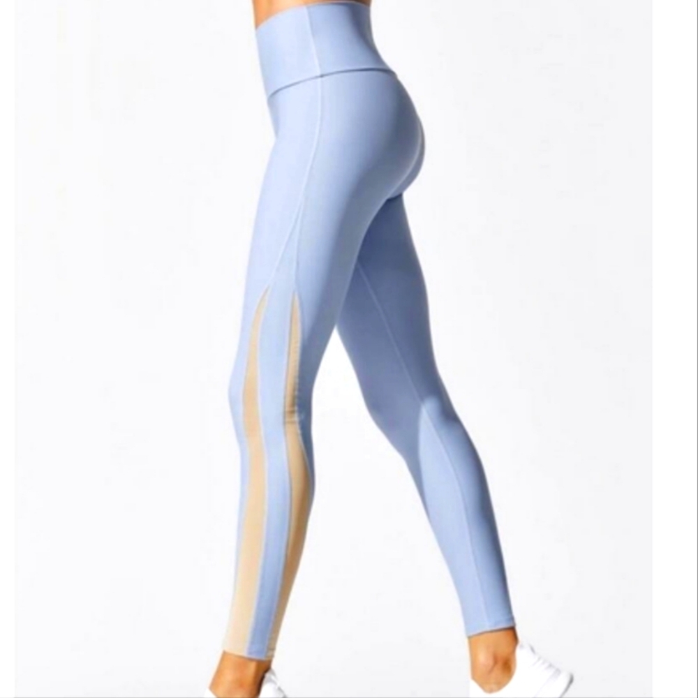 CARBON38 Mesh Block High-Wasted Leggings in Pale Blue NWT